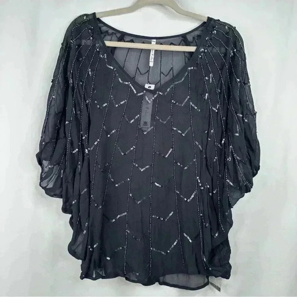 NWT Willow & Clay NORDSTROM Sequin Beaded Sheer Top Dolman Sleeve Blouse Size M - Picture 2 of 13
